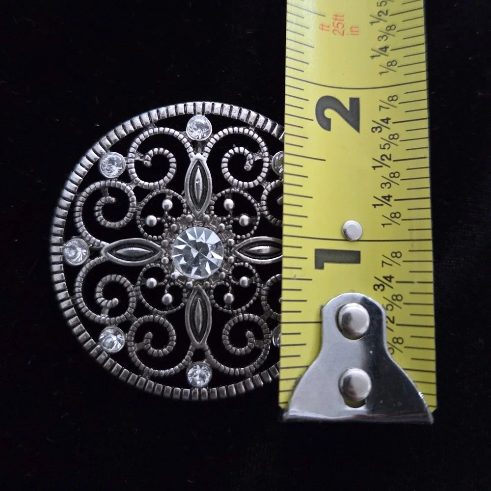 VTG Premier Designs Silver Tone Filigree Rhinestone Brooch Pendant Pin Mandala